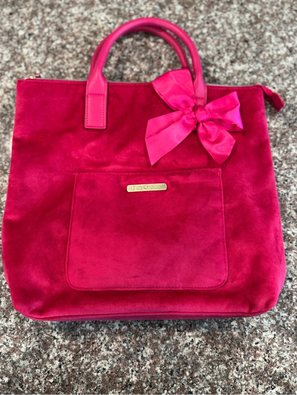 Juicy Couture Hot Pink Velvet Tote with Bow Accent